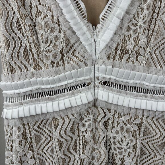 Lulus Dress Off White Floral Lace SMALL Maxi Long Tiered Ruffle Wedding Formal - Picture 6 of 9